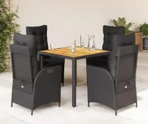 vidaXL Set mobilier de grădină cu perne, 5 piese, negru, poliratan