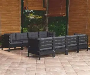 vidaXL Set mobilier de grădină cu perne, 9 piese, lemn masiv de pin