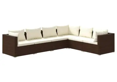 Set mobilier de grădină cu perne, 6 piese, maro, poliratan - 2/5