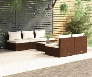 vidaXL Set mobilier de grădină cu perne, 6 piese, maro, poliratan