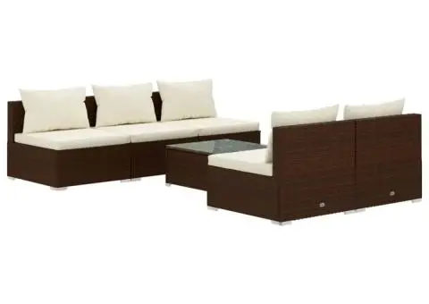 Set mobilier de grădină cu perne, 6 piese, maro, poliratan - 2/5