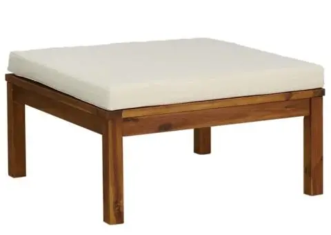 Taburet de picioare, pernă alb crem, lemn masiv de acacia - 2/5