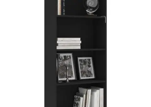 Bibliotecă cu 4 rafturi, negru, 60x24x142 cm, lemn prelucrat - 3/5