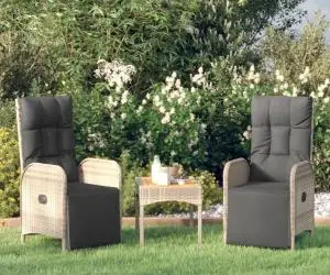 vidaXL Scaune rabatabile de exterior, cu perne, 2 buc, gri, poliratan