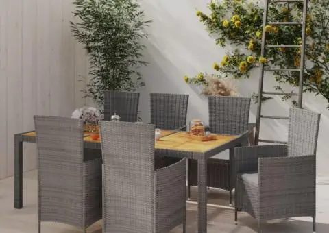 Set mobilier de grădină cu perne, 7 piese, gri, poliratan - 1/5