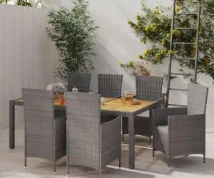 vidaXL Set mobilier de grădină cu perne, 7 piese, gri, poliratan