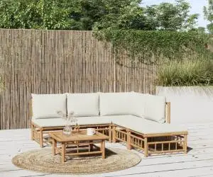 vidaXL Set mobilier de grădină cu perne alb crem, 6 piese, bambus