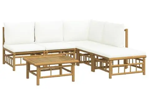 Set mobilier de grădină cu perne alb crem, 6 piese, bambus - 3/5