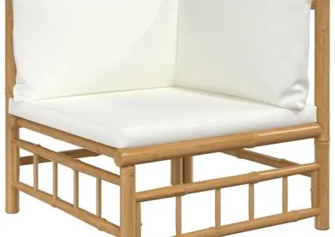 Set mobilier de grădină cu perne alb crem, 6 piese, bambus - 4/5