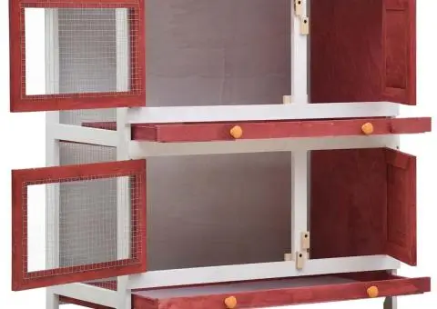 Cușcă de iepuri pentru exterior, 4 uși, roșu, lemn - 3/5