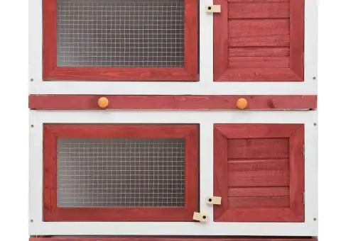 Cușcă de iepuri pentru exterior, 4 uși, roșu, lemn - 4/5