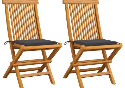 Scaune grădină cu perne antracit, 2 buc., lemn masiv de tec - 1/5