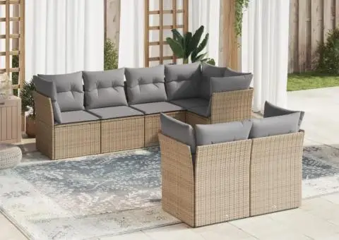 Set canapele de grădină, 7 piese, cu perne, bej, poliratan - 1/3