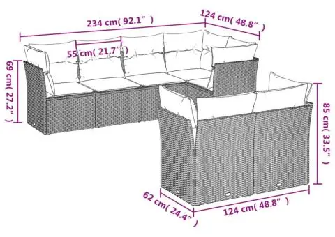 Set canapele de grădină, 7 piese, cu perne, bej, poliratan - 3/3