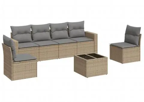 Set canapele de grădină, 7 piese, cu perne, bej, poliratan - 2/3