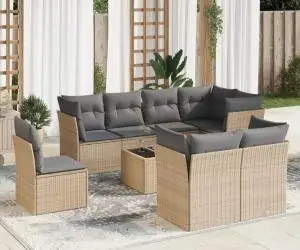 vidaXL Set canapele de grădină, 9 piese, cu perne, bej, poliratan