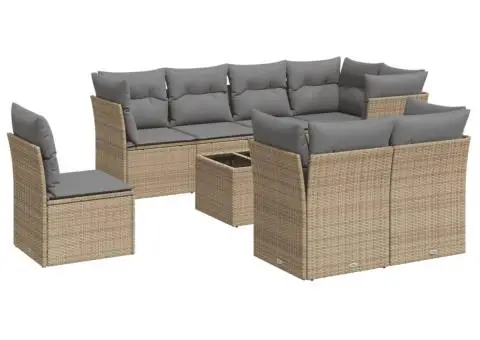Set canapele de grădină, 9 piese, cu perne, bej, poliratan - 2/3