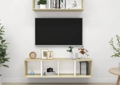 Set dulapuri TV, 2 piese, alb și stejar sonoma, lemn prelucrat - 1/5