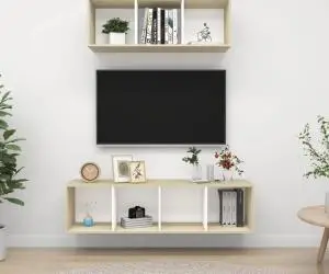 vidaXL Set dulapuri TV, 2 piese, alb și stejar sonoma, lemn prelucrat