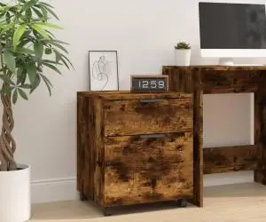 vidaXL Fișet mobil cu roți, stejar fumuriu, 45x38x54 cm lemn prelucrat