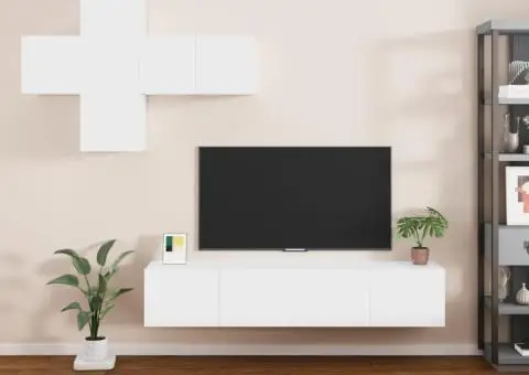 Set dulap TV, 7 piese, alb, lemn prelucrat - 1/5