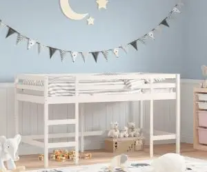 vidaXL Pat etajat de copii cu scară, alb, 80x200 cm, lemn masiv pin