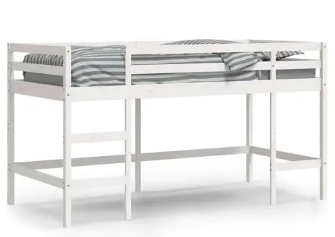 Pat etajat de copii cu scară, alb, 80x200 cm, lemn masiv pin - 3/5
