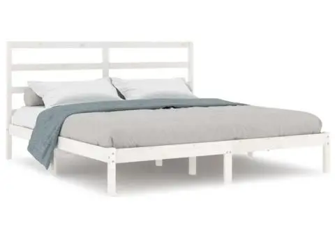 Cadru de pat Super King, alb, 180x200 cm, lemn masiv - 2/5