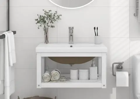 Cadru lavoar baie cu chiuvetă încorporată, alb, fier - 1/5