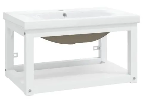 Cadru lavoar baie cu chiuvetă încorporată, alb, fier - 2/5