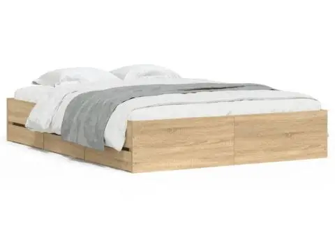 Cadru de pat cu sertare stejar sonoma 140x190 cm lemn prelucrat - 2/5