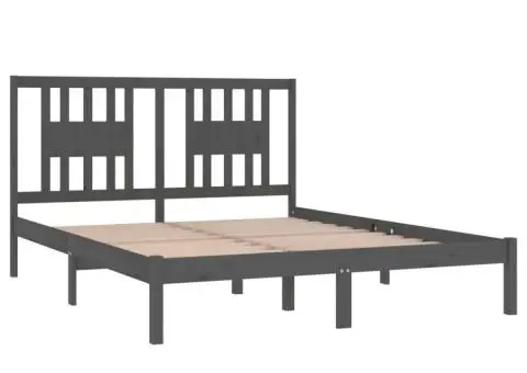 Cadru de pat King Size, gri, 150x200 cm, lemn masiv - 4/5