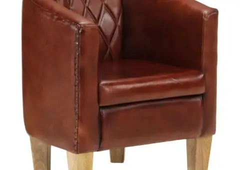 Fotoliu cu spătar rotund, maro, piele naturală - 1/5