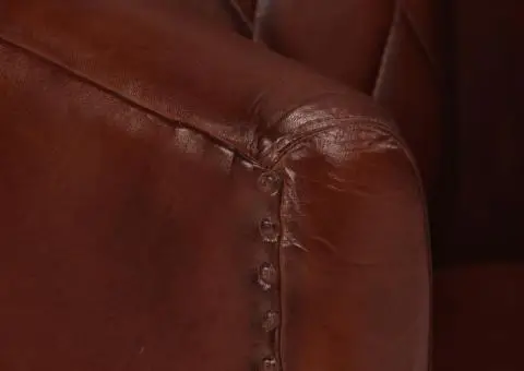 Fotoliu cu spătar rotund, maro, piele naturală - 5/5