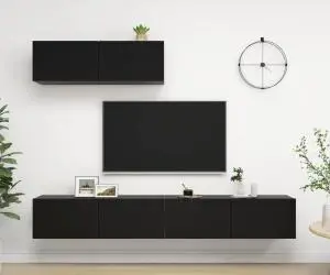 vidaXL Dulapuri TV, 3 piese, negru, lemn prelucrat