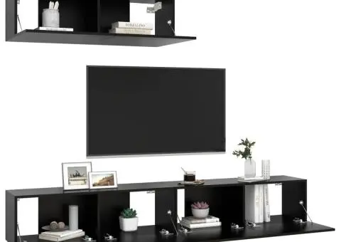 Dulapuri TV, 3 piese, negru, lemn prelucrat - 3/5