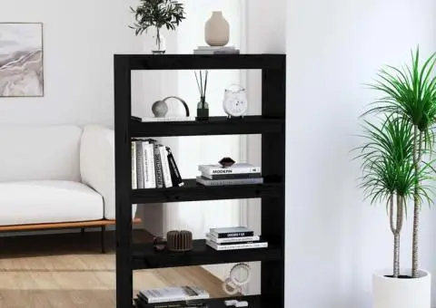 Bibliotecă/Separator cameră negru 80x30x135,5 cm lemn masiv pin - 1/5