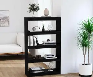 vidaXL Bibliotecă/Separator cameră negru 80x30x135,5 cm lemn masiv pin