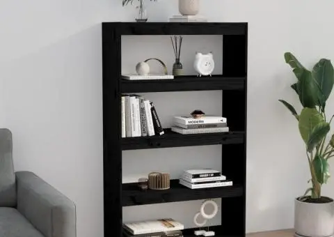 Bibliotecă/Separator cameră negru 80x30x135,5 cm lemn masiv pin - 3/5