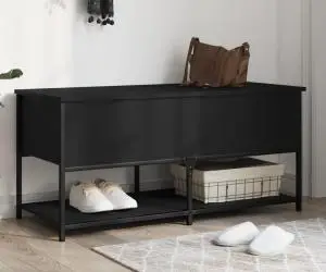 vidaXL Bancă de depozitare, negru, 100x42,5x47 cm, lemn prelucrat