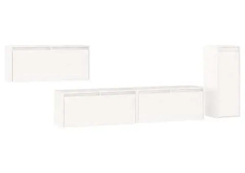 Comode TV, 4 buc., alb, lemn masiv de pin - 2/5