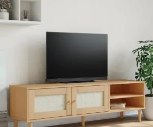 vidaXL Comodă TV SENJA aspect ratan maro, 158x40x49 cm, lemn masiv pin