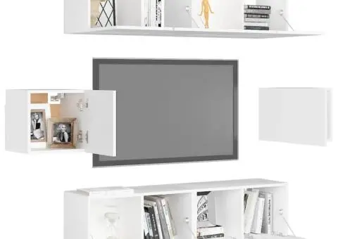 Set dulapuri TV, 6 piese, alb, lemn prelucrat - 3/5