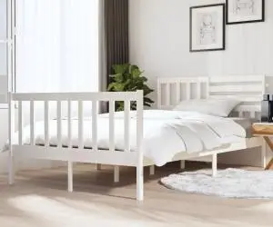 vidaXL Cadru de pat, alb, 140x190 cm, lemn masiv