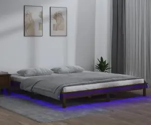 vidaXL Cadru de pat cu LED, maro miere, 140x190 cm, lemn masiv