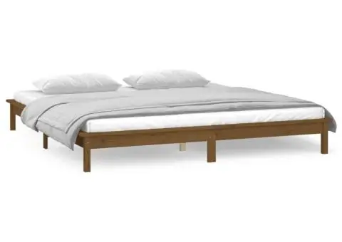 Cadru de pat cu LED, maro miere, 140x190 cm, lemn masiv - 4/5