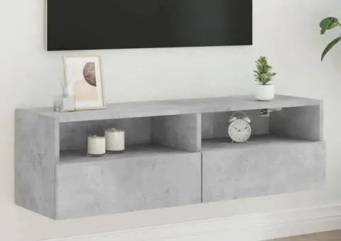 Comodă TV de perete, gri beton, 100x30x30 cm, lemn prelucrat - 1/5