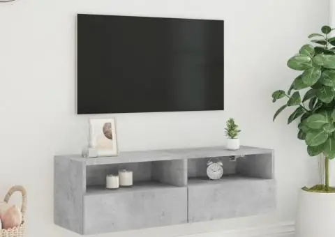 Comodă TV de perete, gri beton, 100x30x30 cm, lemn prelucrat - 3/5
