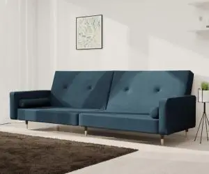vidaXL Canapea extensibilă cu 2 locuri, 2 perne, albastru, catifea