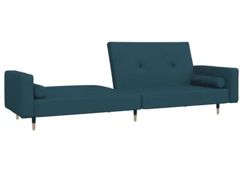 Canapea extensibilă cu 2 locuri, 2 perne, albastru, catifea - 5/5